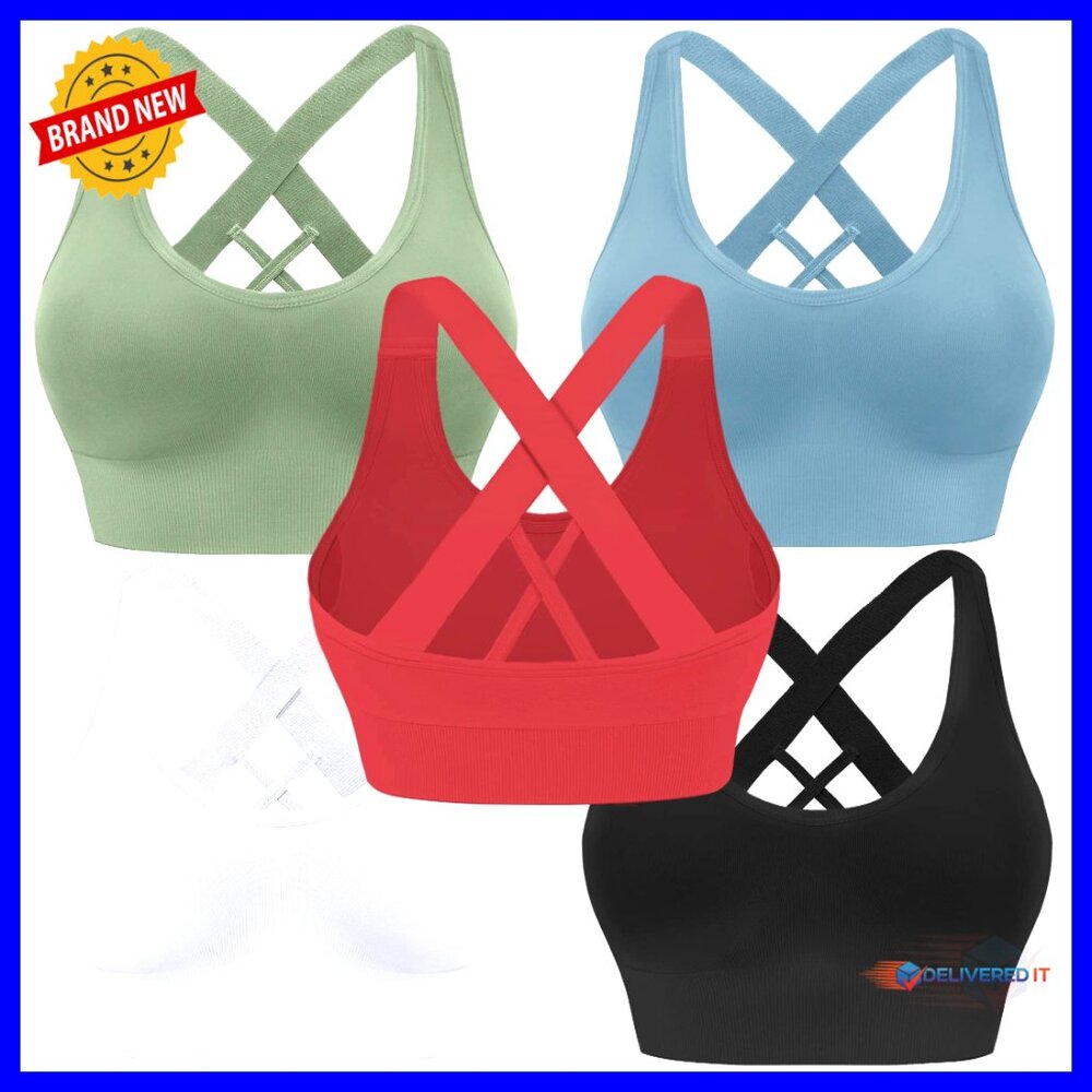Medium Support Sports Bra Seamless Criss Cross Straps Removable Pads